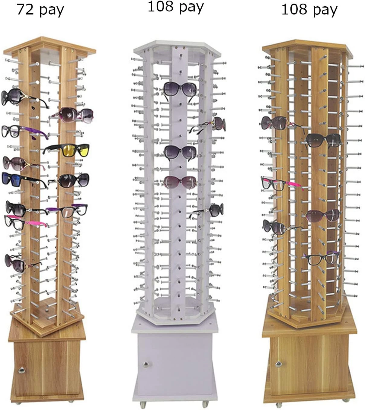 72 Pairs90 Pairs108 Pairs Eyewear Holder - Modern Wooden Retail Sunglass Display Rack Mobile Floor-standing Rotating Glasses Storage Stand Organizer Reading Glasses Exhibition Display Cas