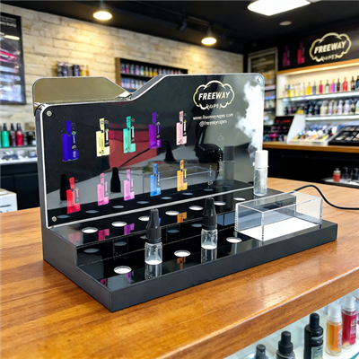 การแสดงบุหรี่อิเล็กทรอนิกส์อะคริลิคแบบกำหนดเองเคาน์เตอร์แสดงเคาน์เตอร์